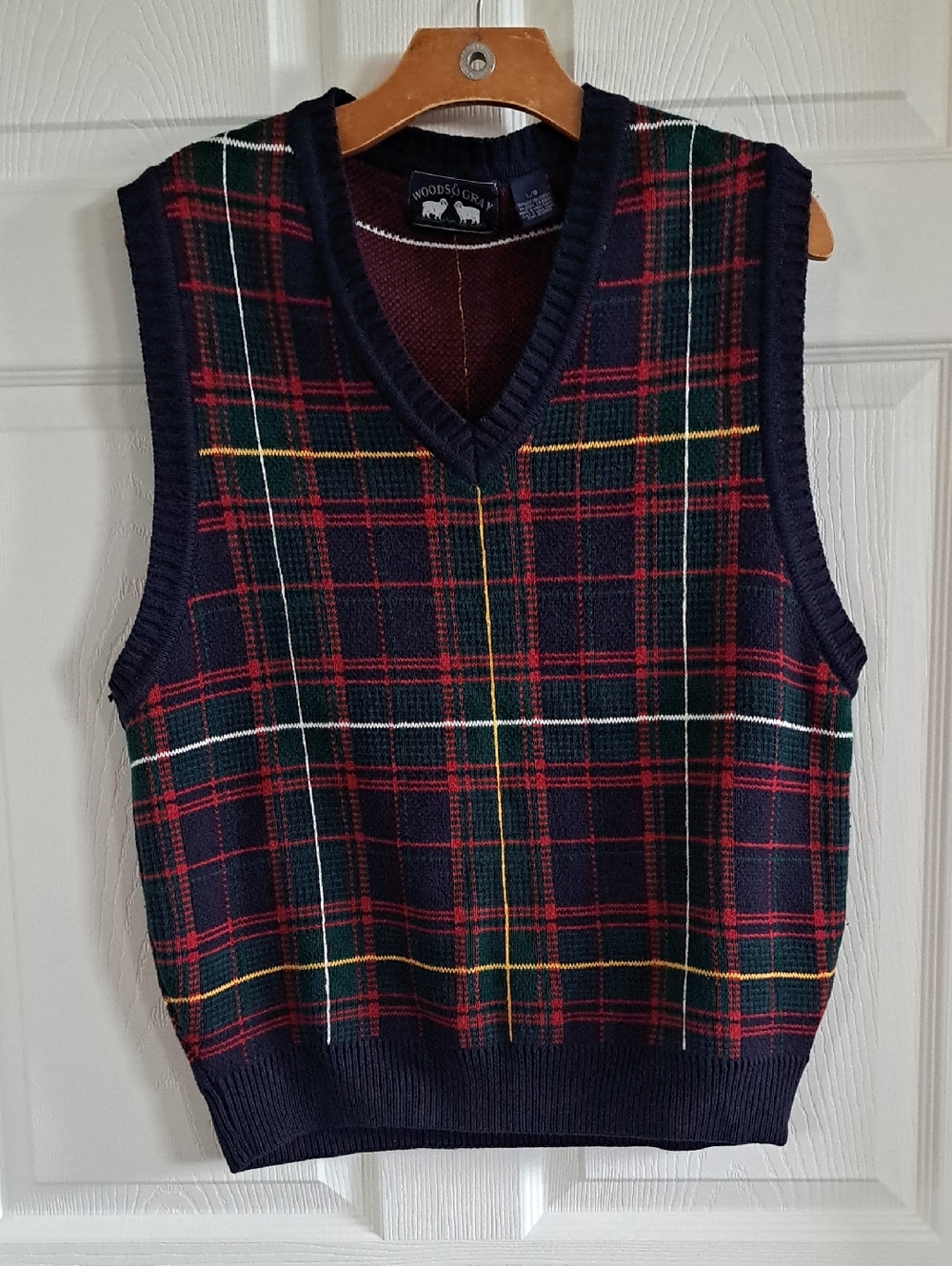 Vintage Classic Woods Craft Hong Kong Plaid Cotton Knit Preppy Sweater Vest